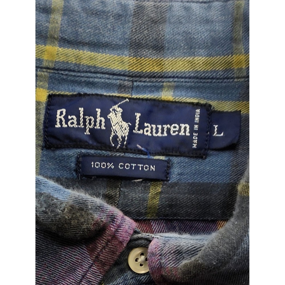 Ralph Lauren Men's Blue & Purple Plaid Long Sleeve Button Up Shirt. Size L - Picture 7 of 8